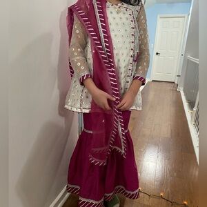 Elegant Kids Dress with Magenta and White Accents